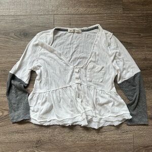 Free People White and Gray Peplum Blouse